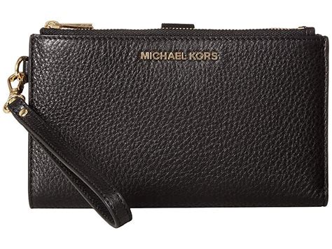 michael kors double zip wristlet diagonal blk|michael kors wristlet wallet black.